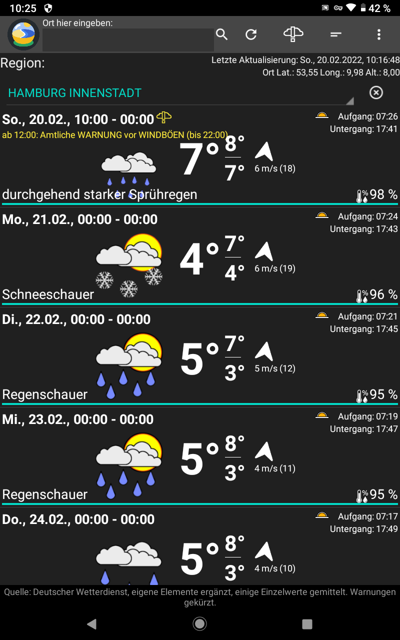 Screenshot Kleine Wettervorschau Deutschland